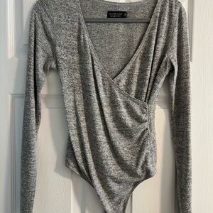 Abercrombie & Fitch Gray Asymmetrical Ruched Bodysuit